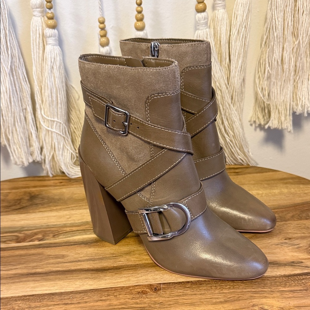Vince Brown Heeled Boots with Strap Detail